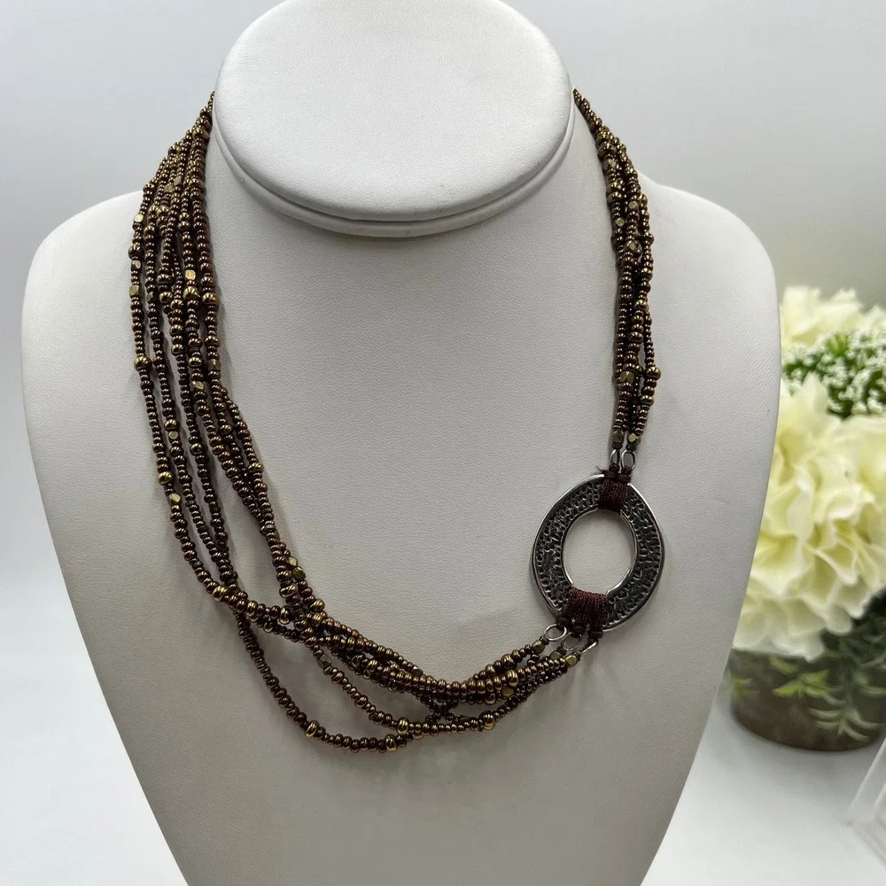 Silpada Retired Sterling Silver N1785 Multi Strand Bronze Seed Bead Necklace